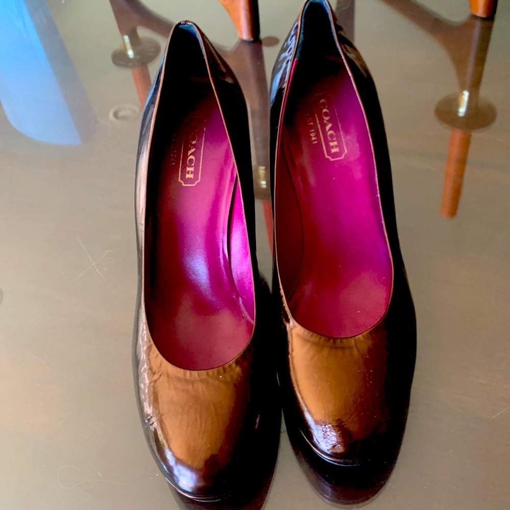 New Platform Dressy Coach Pearl Patent Leather Pumps